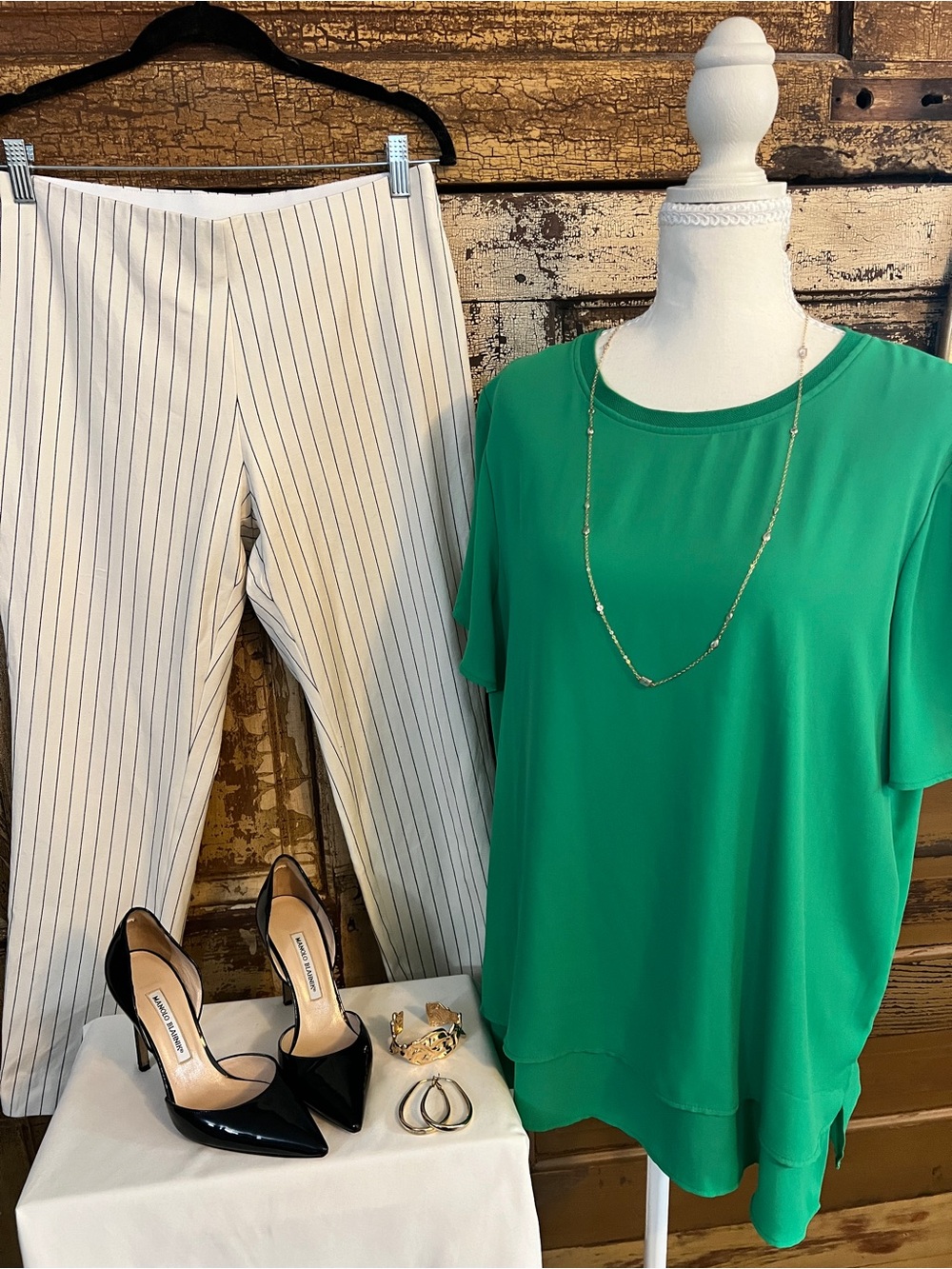 Hilary Radley | Emerald Green Layered Hem Blouse | NWOT | Size L